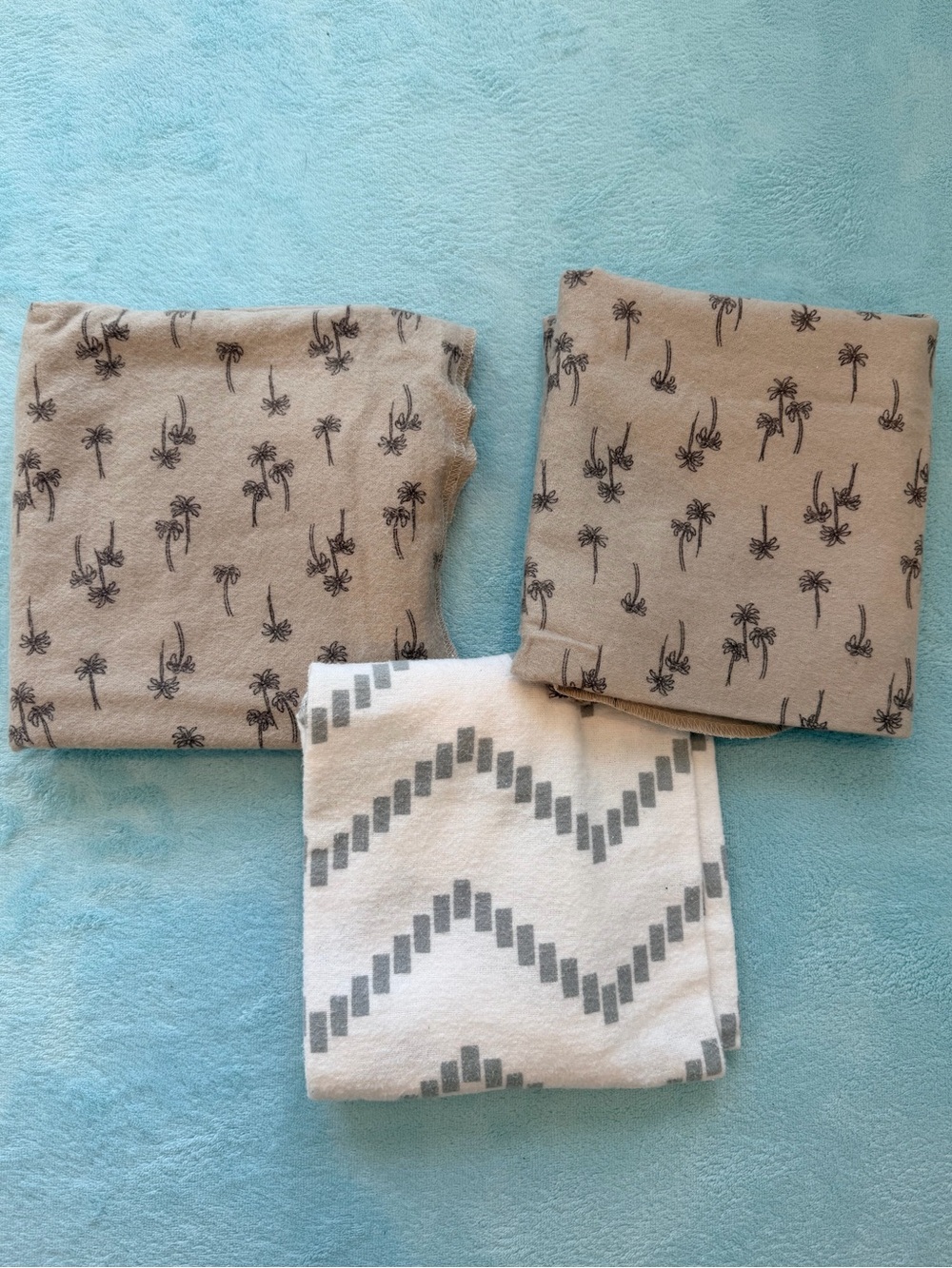 Set of 3! Cloud Island & Gerber Neutral Palm Print & Chevron Knit Blankets